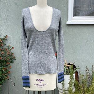 Free People Gray Low Neck Waffle Knit Hoodie